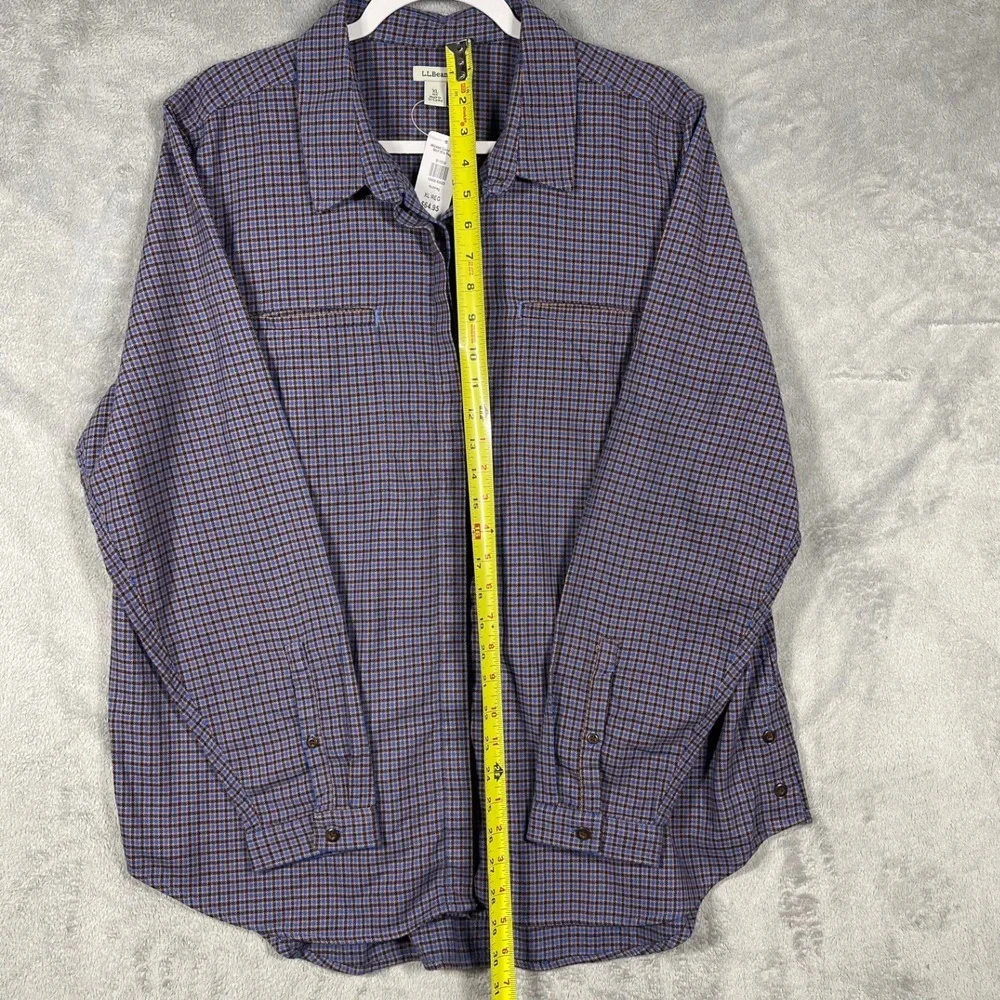 L.L. Bean Wicked Good Flannel Shirt Men‎ XL Nutmeg Blue Brown Houndstooth New